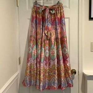 NWT HER DESTINY Satin Bow Tie Waist Multicolor Bohemian Coastal Cowgirl Skirt M